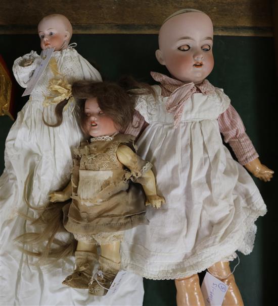 Three German bisque head dolls; Bahr & Proschild 585 3/0, Gebrude Heubach 7603 and Armand Marseille 390 A 2 M